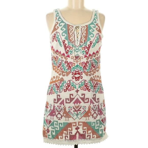 Free People White Andean Embroidered Size 6 Mini Dress - Picture 2 of 8